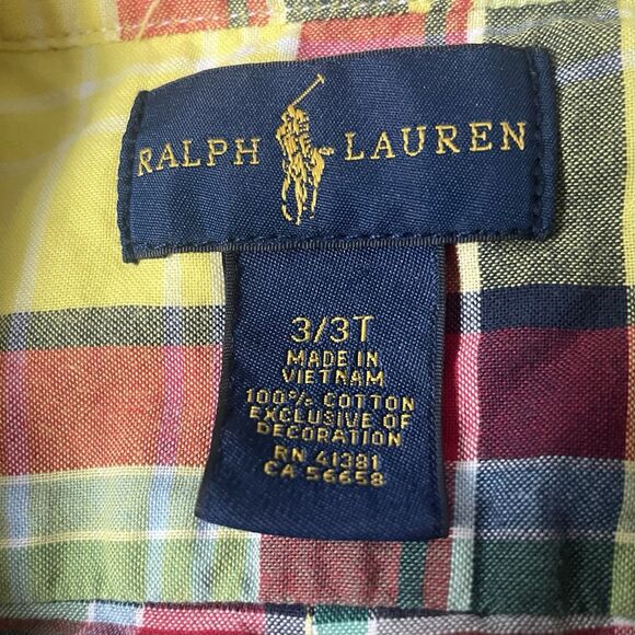 Ralph Lauren Yellow/Red Multi Color Plaid  Kids Button Down 3/3T Long Sleeve - Picture 2 of 4